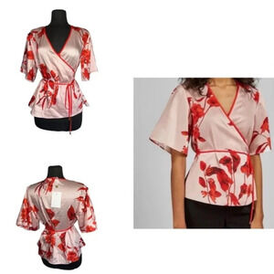 Ted Barker London Melanie Fantasia Floral Kimono Satin wrap blouse | Sz 3